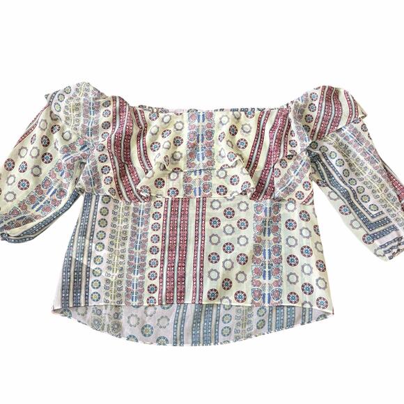Marciano Women's Gypset Top Small Bohemian Gypsy Flowy Cold Shoulder Boho NWT - Picture 3 of 9